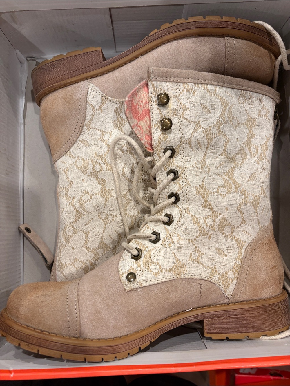 Roxy Lace-Accent Cream Combat Boots for Women